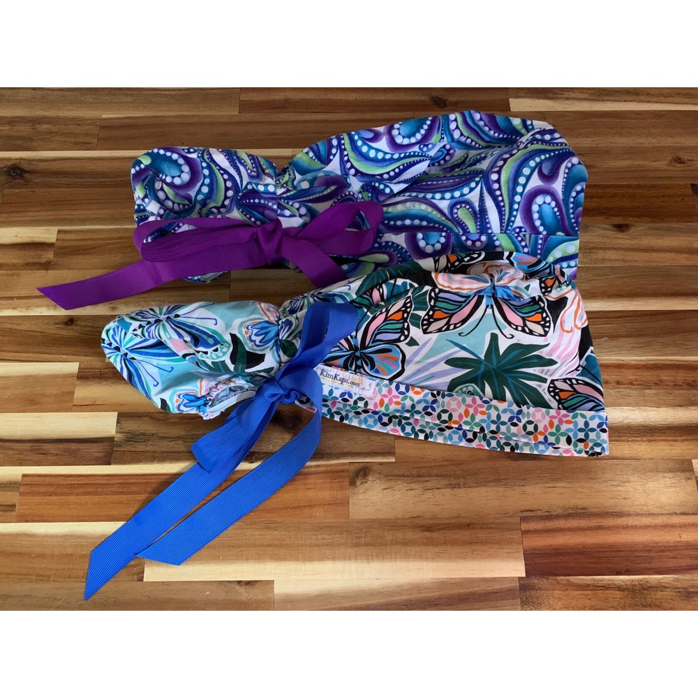 KimKaps Ponytail Scrub Cap Bundle Butterfly Paisley Boho Cottagecore Y2K Retro